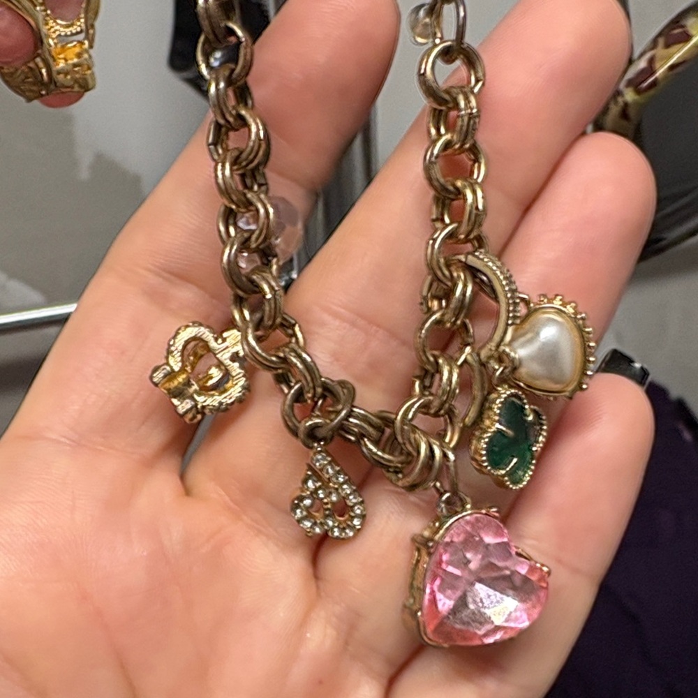 Juicy Couture Gold Bracelet with Pink and Green Charms
